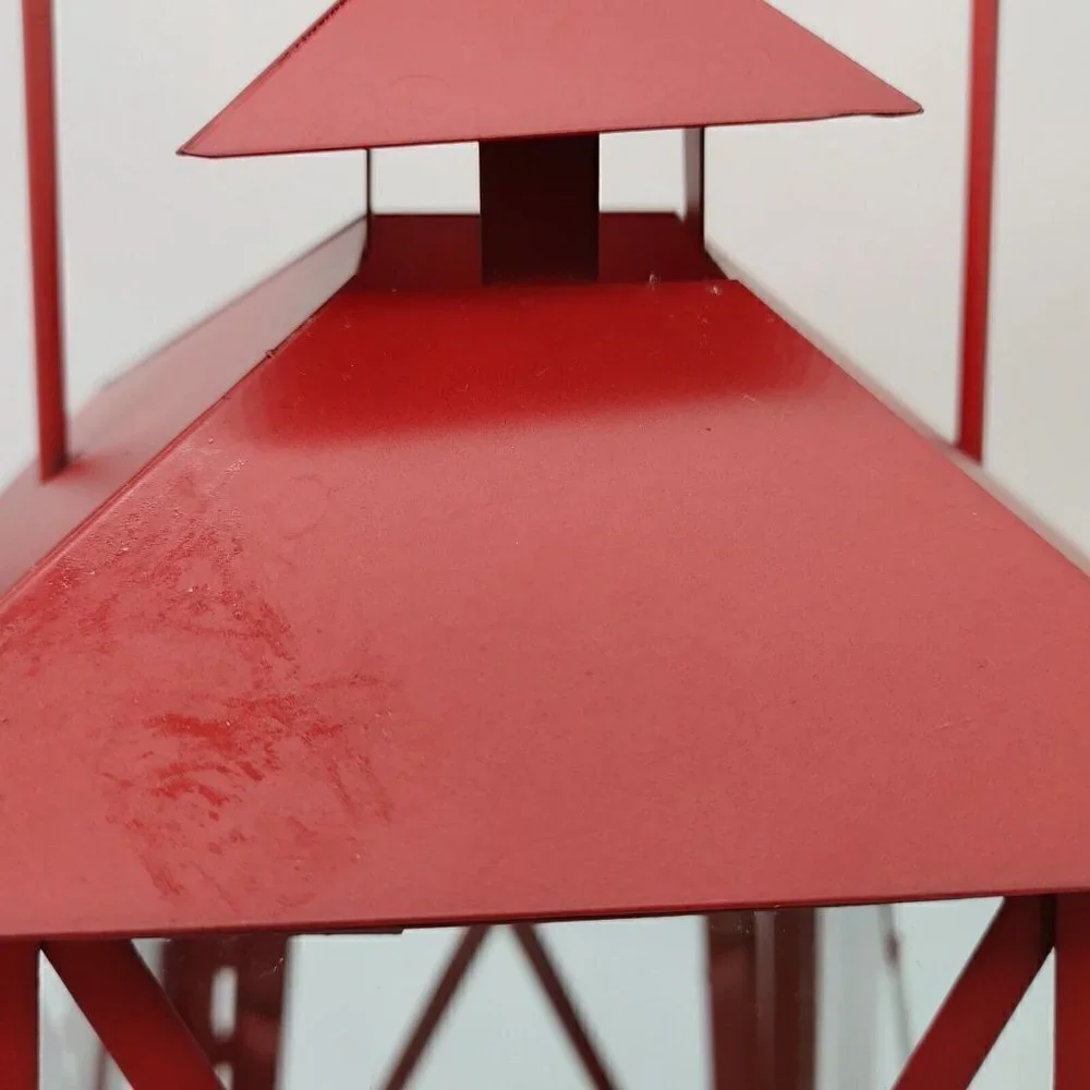 Indoor And Outdoor Red Glass Metal Hanging Candle Impressions Lantern Vintage